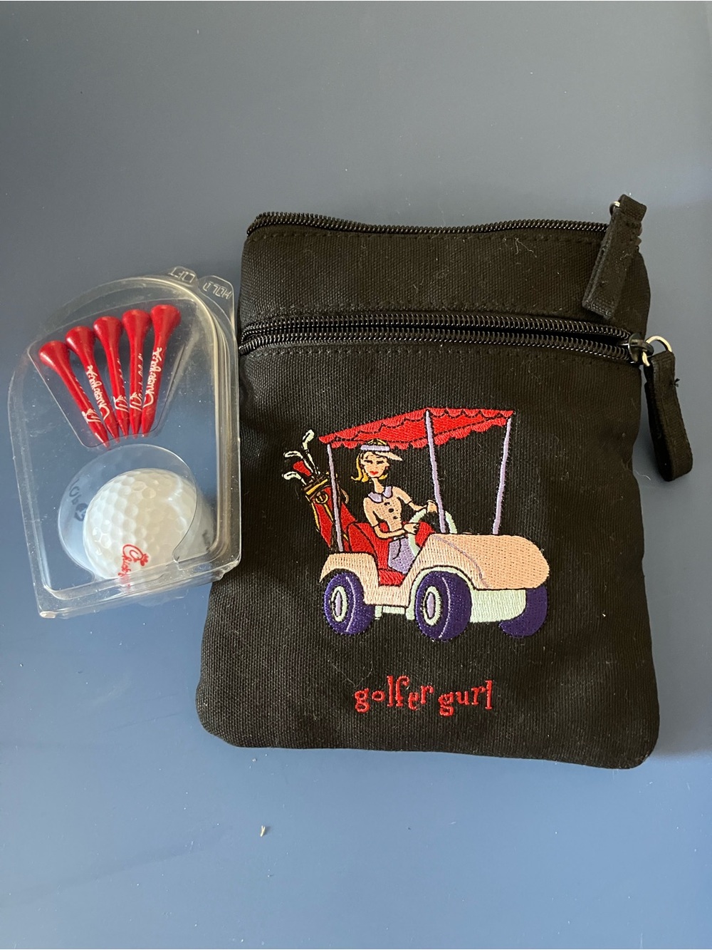 Golfer Gurl Embroidered Black Canvas Golf Pouch